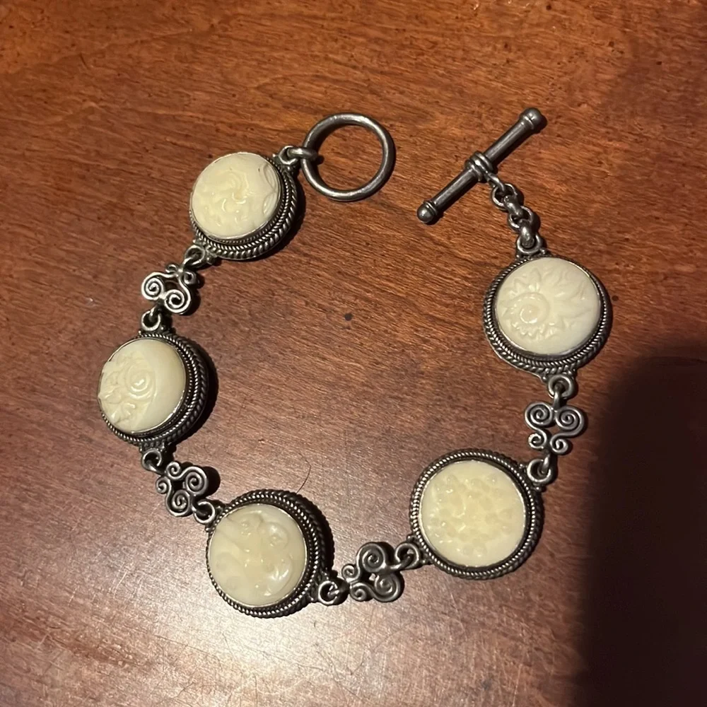QVC Artisan Crafted Sterling Silver Carved Bone Bracelet - Picture 1 of 12